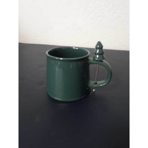 Crate And Barrel Coffer Mug With  Pine Tree Stirrer - Picture 1 of 3